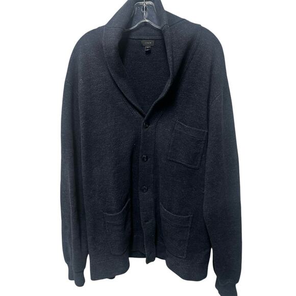 J.Crew Cardigan Sweater Mens M Grandpa Preppy‎ Knit Blue Wool Blend Shawl Collar - Picture 1 of 7
